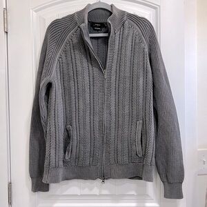 KINROSS STONEWASHED ZIP FRONT CARDIGAN, CHUNKY CABLE GRANDPA, UNISEX